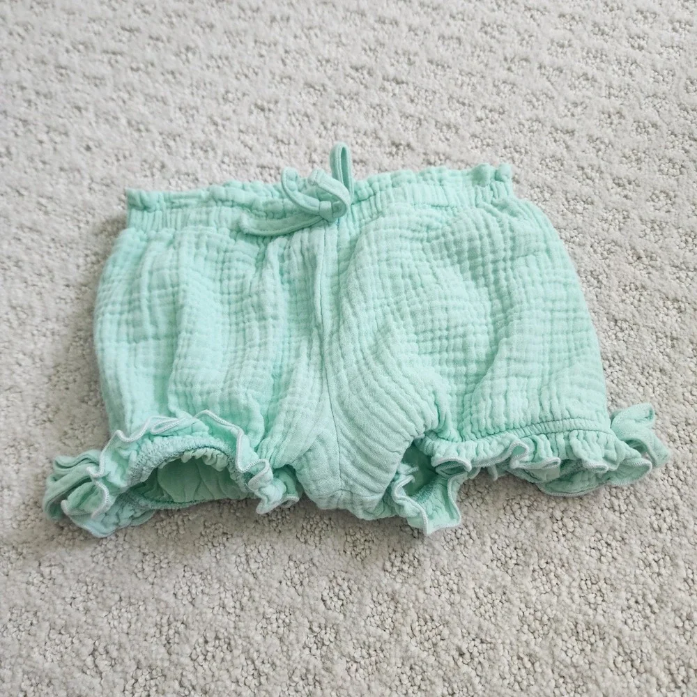 Toddler Girls Mint Green Gauze Cotton Ruffle Bloomer Shorts size 3T